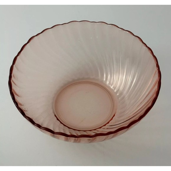 Vintage Arcoroc Rosaline Pink Swirl Glass Scalloped Serving Bowl 9"‎ France - Picture 2 of 4